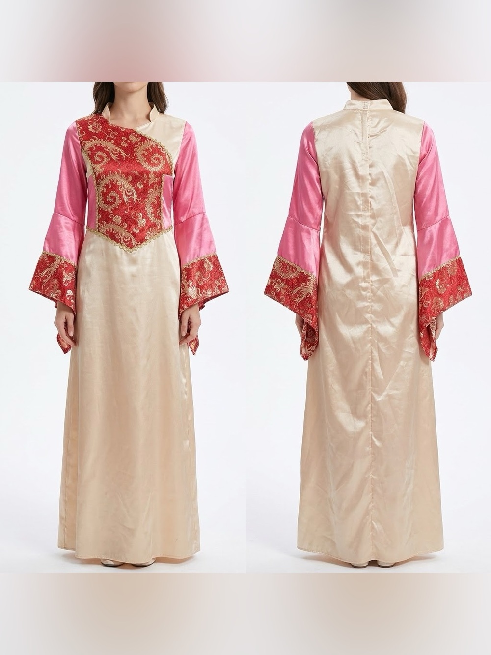 Elegant Cream & Pink Embroidered Long Dress- costume size 12